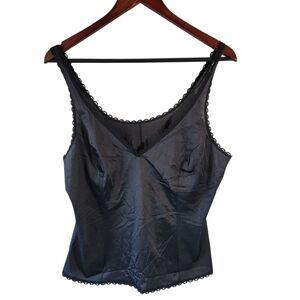 VTG Y2K Sears Black Lace Sateen Tank Top Sz 40 Fairy Grunge Whimsigoth Coquette